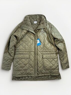 Columbia Quilted Coat Olive Green‎ Fleece Lined Winter Jacket Women Size XL NWOT